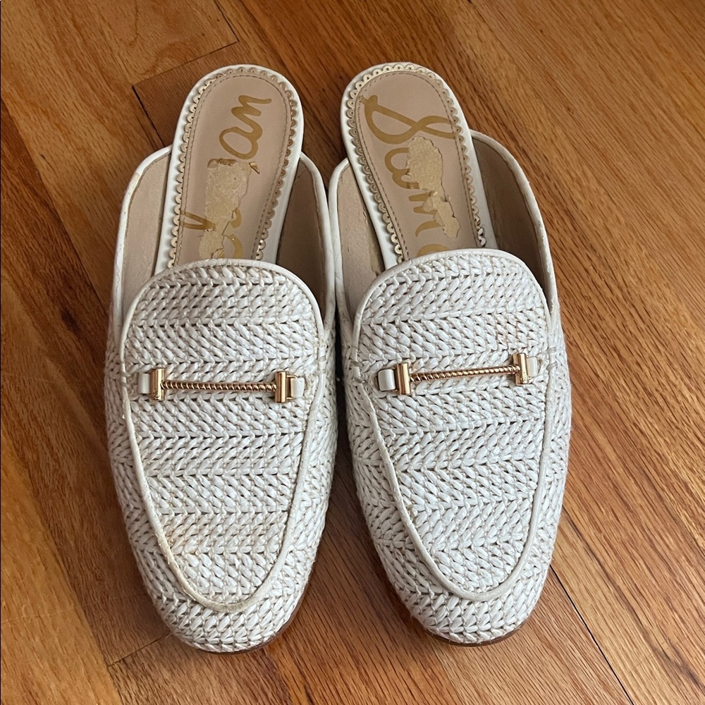 Sam Edelman Cream Mules with Gold Accents